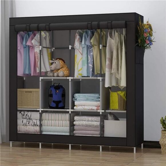 Portable Large Wardrobes Organizer with 6 Storage Shelves, Black - Picture 3 of 6